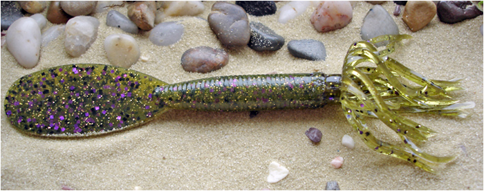 The EmGem unique custom soft plastic skirted, paddle tail sinking stick worm