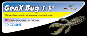 3.5" GenX Bug salty hand poured soft plastic creature bass lure with life like pinchers