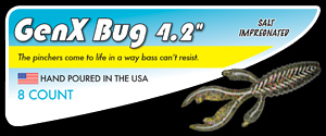 4.2" GenX Bug salty hand poured soft plastic creature bass lure with life like pinchers