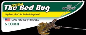 The Bed Bug unique, original salt impregnated hand poured soft plastic bass fishing lure with real peacock feathers